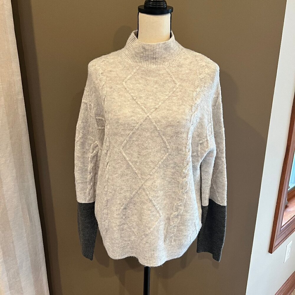 Como Vintage Colorblock Cable knit Long Sleeve Mock turtleneck sweater, Size Med